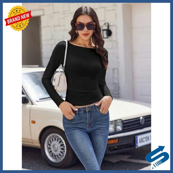 3-Pack Long Sleeve Thermal Tops, Boat Neck, Ruched Side, Soft Material - Picture 3 of 8